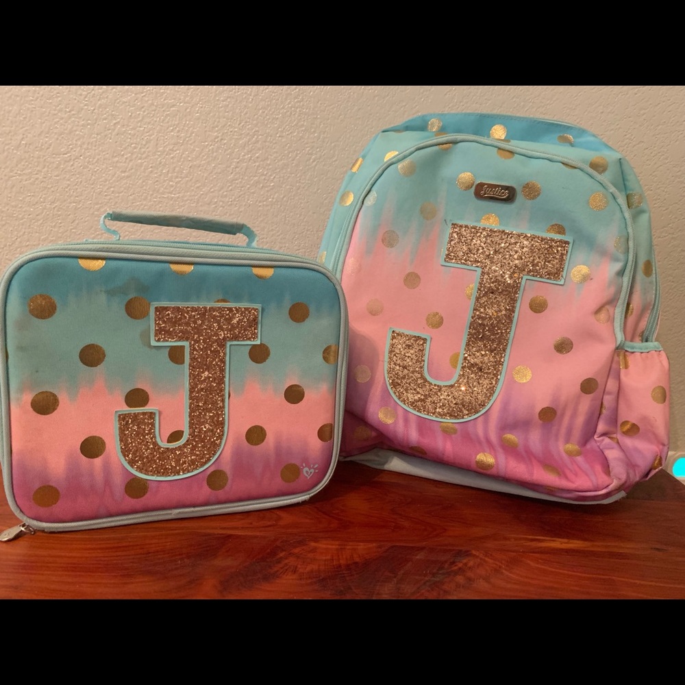 Justice “J” Backpack and matching lunchbox